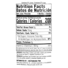 Nutrition Facts panel for cranberry juice cocktail, serving and calories info