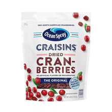 Dried cranberry pouch with Ocean Spray Craisins logo and cranberry graphic