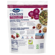 Ocean Spray Craisins whole dried cranberries bag with preparation and mix info