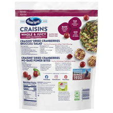 Ocean Spray Craisins whole & juicy dried cranberries pouch back with directions