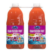 Two Ocean Spray Cran & Passion Fruit juice bottles, orange drink, purple front label