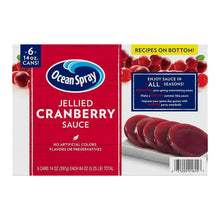 Jellied cranberry sauce multipack box with Ocean Spray branding, 6 cans