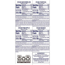 Ocean Spray juice variety pack back panel with nutrition facts and ingredients