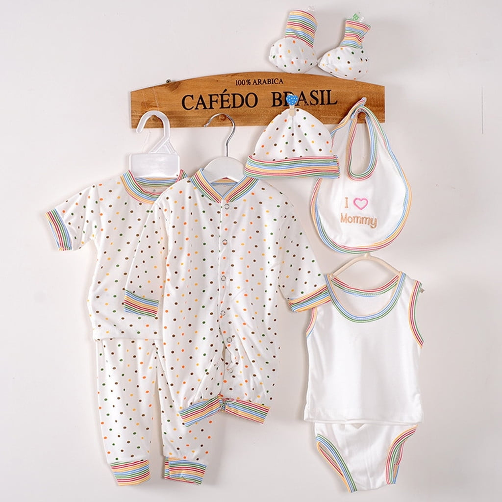 Odeerbi Baby Boy Girl Clothes 8PCS Layette Set Newborn Tops+Hat+Pants+Bib+Sock Shose+Romper