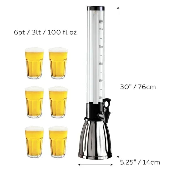 Oggi Beer and Beverage Tower with EZ-Pour Spigot and 2 Removable Ice Tubes