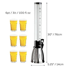 Tall beer tower with height markings, black base, EZ-Pour spigot