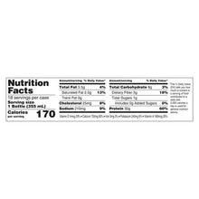 Nutrition facts label for vanilla protein shake showing calories and protein 30g