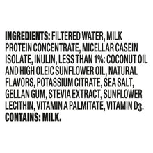Vanilla protein shake ingredients panel with list of ingredients and contains milk