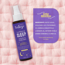 Baby Oilogic Slumber & Sleep essential oil linen mist bottle with purple ingredient label