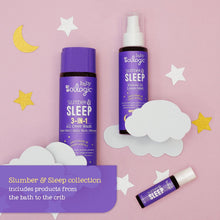 Slumber & Sleep spray bottle with white pump cap and purple label next to matching product