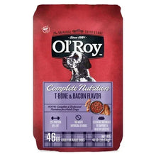 Red O'Roy dry dog food bag, Complete Nutrition T-bone & bacon, 46 lb, front label
