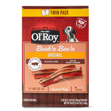 Original Bark'n Bac'n dog treat twin pack box with bacon chew sticks on front