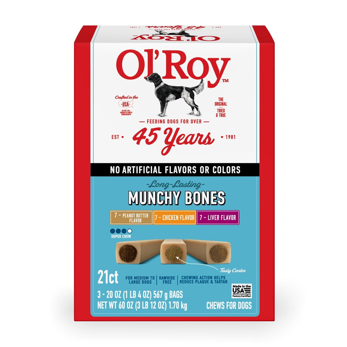 Ol' Roy Munchy Bone Dog Treats, Variety Pack, 60 oz, 21 Count