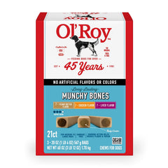 Ol' Roy Munchy Bone Dog Treats, Variety Pack, 60 oz, 21 Count