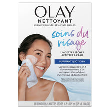 Olay cleansing cloths box showing woman holding white face cloth