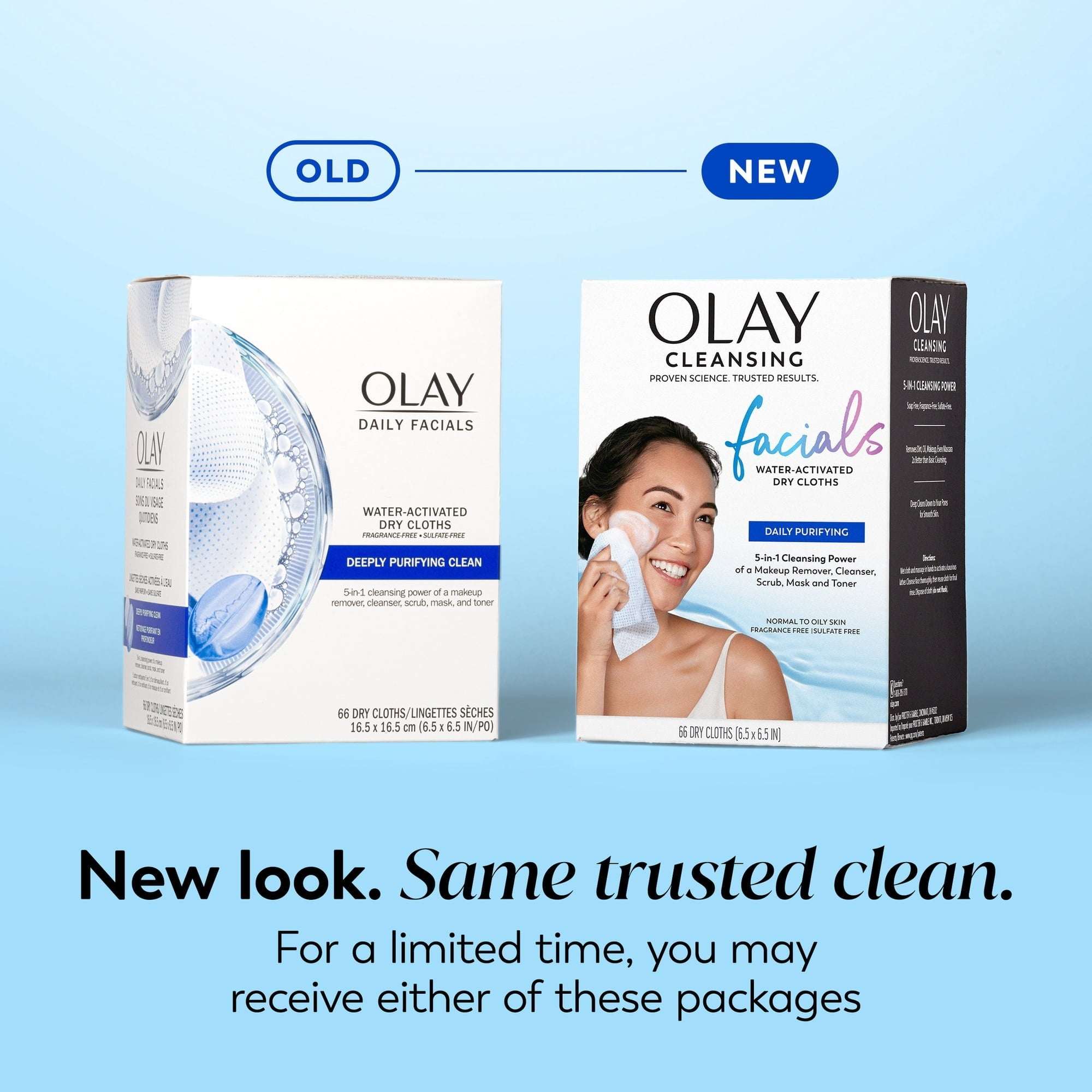 Olay Daily Facials Deeply Purifying Cleansing Cloths, Gentle Makeup Remover, Fragrance-Free, 66 Count