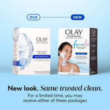 Olay facial cleansing dry cloths box packaging shown with 66-count front panels