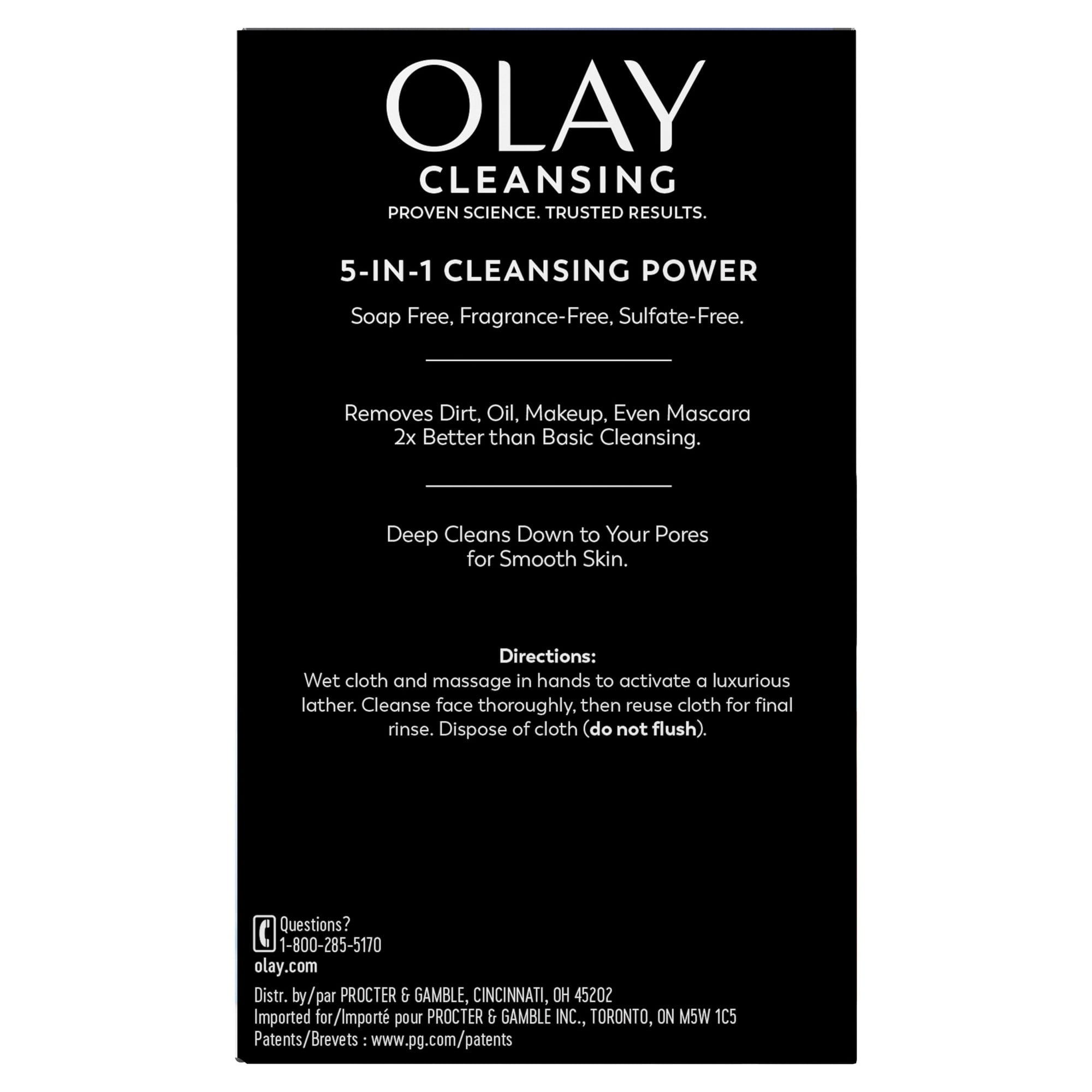 Olay Daily Facials Deeply Purifying Cleansing Cloths, Gentle Makeup Remover, Fragrance-Free, 66 Count