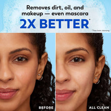 Olay facial cleansing dry cloths on face, before-and-after clean look