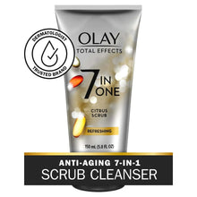 Olay Total Effects citrus scrub facial cleanser tube, silver with black cap