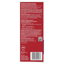 Back panel of OLAY renewing exfoliating cleanser box with ingredients text