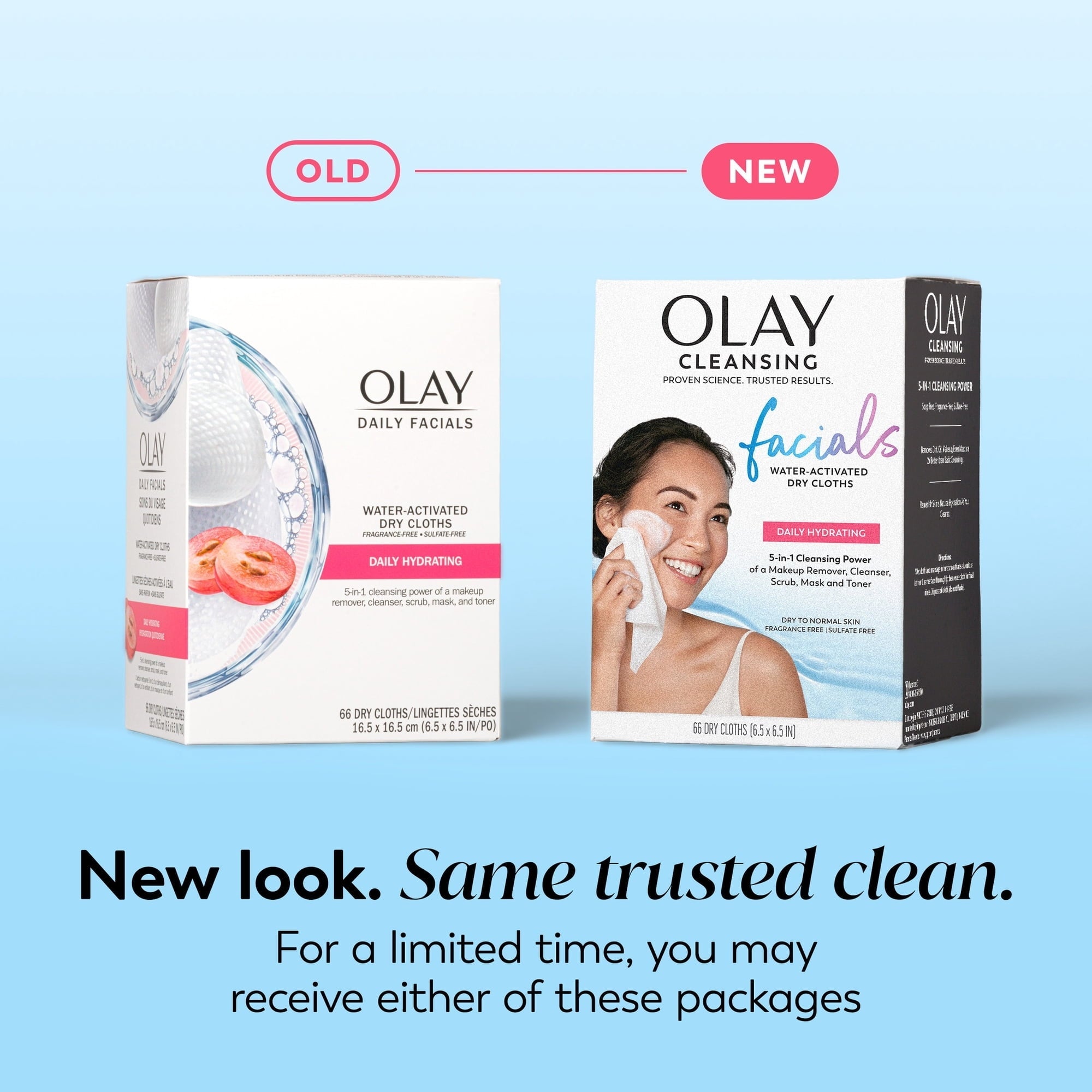 Olay Skin Care Daily Facials Hydrating Cleansing Face Wipes, All Skin Types, Fragrance-Free, 66 Count