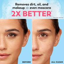 Two close-up faces showing cleansing results after using facial wipes