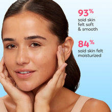 Facial cleansing wipe use on a woman’s cheek