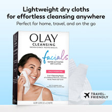 OLAY Daily Facials water-activated dry cloths cleansing wipes with travel flag