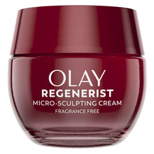 Maroon face cream jar with gold lid and fragrance-free label