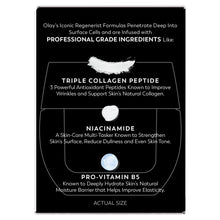 OLAY Regenerist cream box panel featuring triple collagen peptide and niacinamide