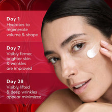 Woman with white cream on cheek, close-up skincare results banner