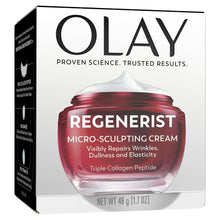OLAY Regenerist Micro-Sculpting Cream box with red jar graphic and 48 g net wt