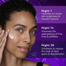 Olay Regenerist Retinol 24 night repairing cream applied to cheek, visible white cream.