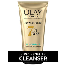 Olay Total Effects foaming face wash tube, gold and black, front view