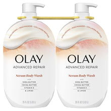 Olay serum body wash bottles, white pump with gold accents (2-pack)