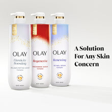 Assorted Olay body wash bottles with gold pumps for different concerns