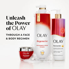 Olay face and body regimen bottles: body wash and lotion with gold pumps