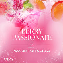 Berry Passionate body wash label on pink bottle with passionfruit and guava
