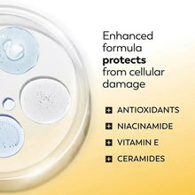 Olay Complete+ enhanced formula protection graphic with antioxidants and ceramides