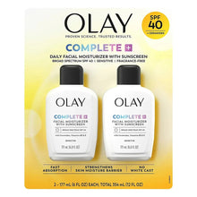 Olay Complete+ SPF 40 fragrance-free facial moisturizer, 2-pack of white bottles