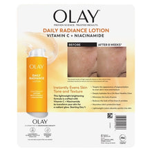 Olay Daily Radiance Lotion box with before/after results and lotion details