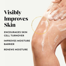 Foaming body wash lather on skin with visible bubbles
