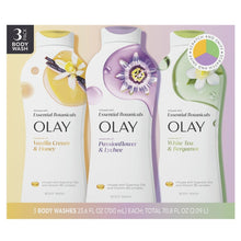 3-pack botanical body wash bottles: Vanilla Cream, Passionflower & Lychee, White Tea