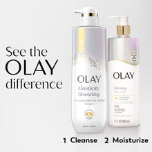 Olay firming body lotion and elasticity boosting body wash bottles with pump