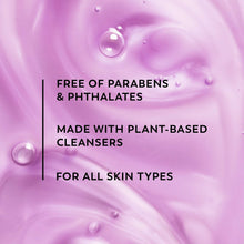 Body wash formula splash graphic with free of parabens & phthalates text
