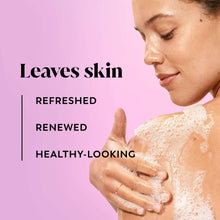 Body wash lather on skin with refreshed, renewed, healthy-looking text