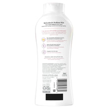 Women’s body wash bottle, white plastic container, no pump, 22 fl oz