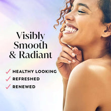 Smiling woman with hand on shoulder and neck, no body wash bottle visible