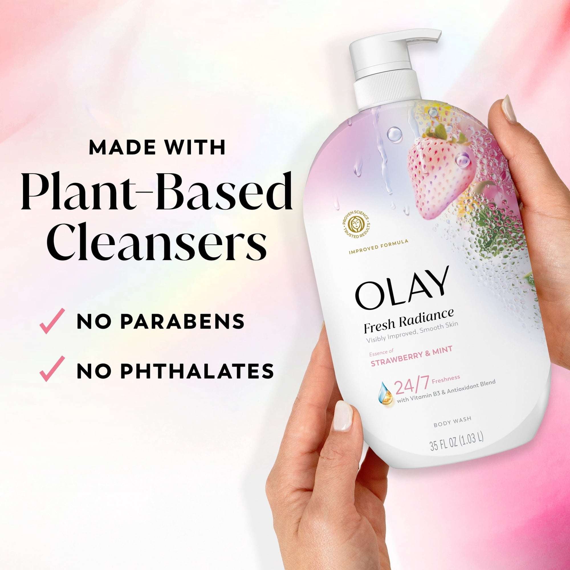 Olay Fresh Radiance Body Wash, Strawberry & Mint, with Vitamin B3, 35oz